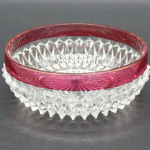 Indiana Glass Diamond Point Ruby Red Flash Candy Dish Vintage